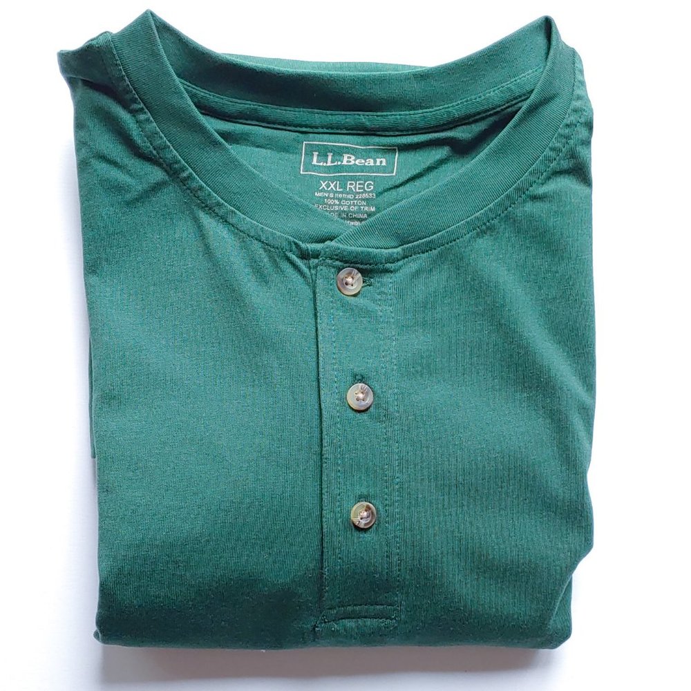 L L Bean Men's Explorer Slub Tee, Henley Long-Sleeve Spruce Green Size XXL